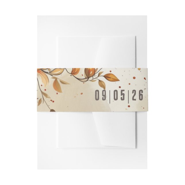 Elegant rustic autumn leaves wedding invitation belly band (Front Example)