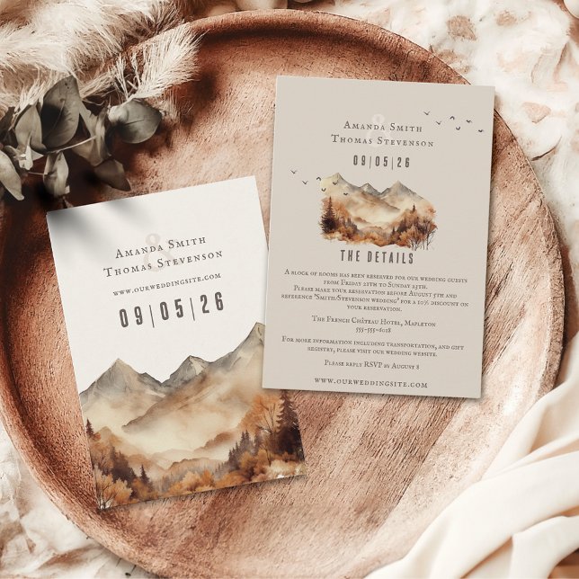 Elegant rustic autumn montain landscape wedding enclosure card (Creator Uploaded)