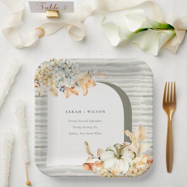 Elegant Rustic Autumn Pumpkin Arch Floral Wedding Paper Plate (Wedding)