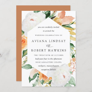 Elegant Rustic Autumn Rose Peony Floral Wedding Invitation