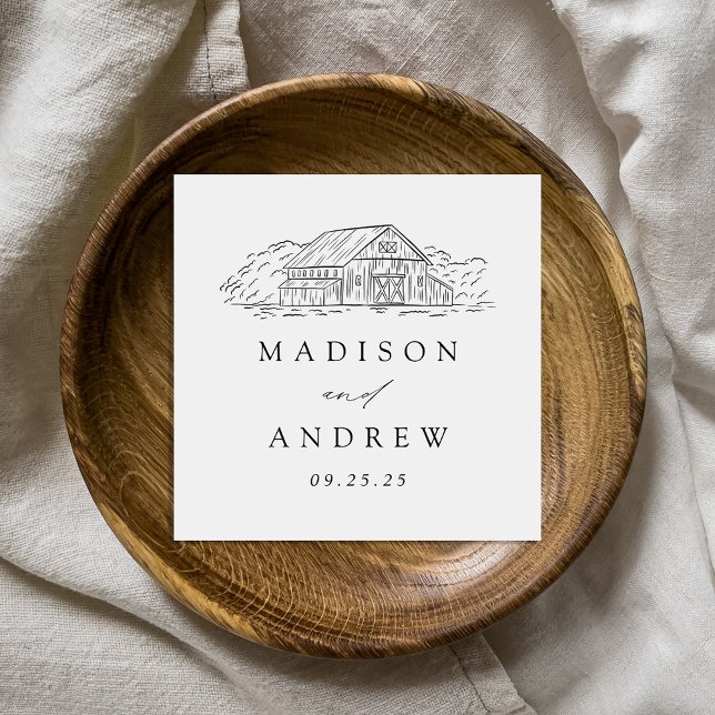 Elegant Rustic Barn Personalised Wedding Napkin (Creator Uploaded)