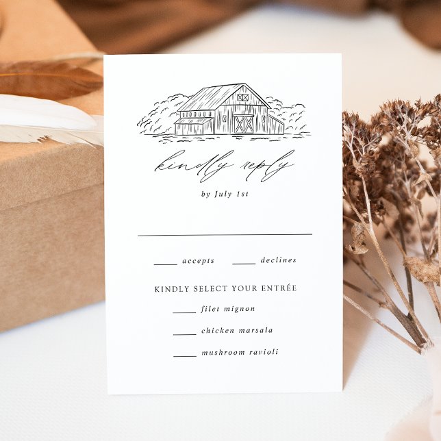 Elegant Rustic Barn Wedding Meal Choice RSVP Card (Creator Uploaded)