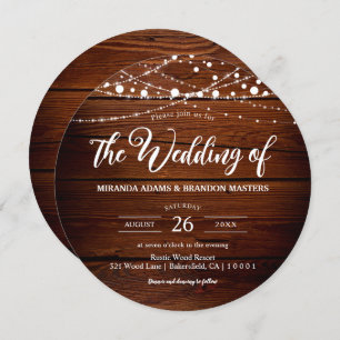 Elegant Rustic Barn Wood String Lights Wedding Invitation