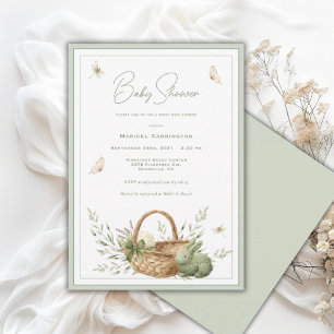 Elegant Rustic Basket Greenery Baby Shower Invitation