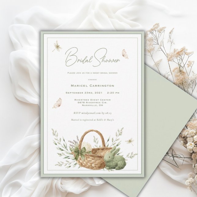 Elegant Rustic Basket Greenery Bridal Shower Invitation (Creator Uploaded)