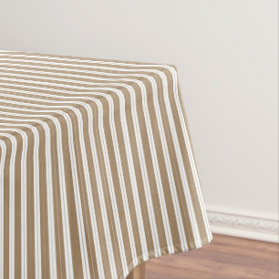Elegant Rustic Beige Brown French Small Stripes Tablecloth