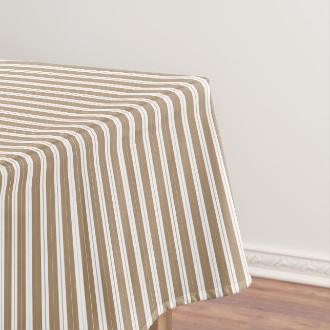 Elegant Rustic Beige Brown French Small Stripes Tablecloth (In Situ)
