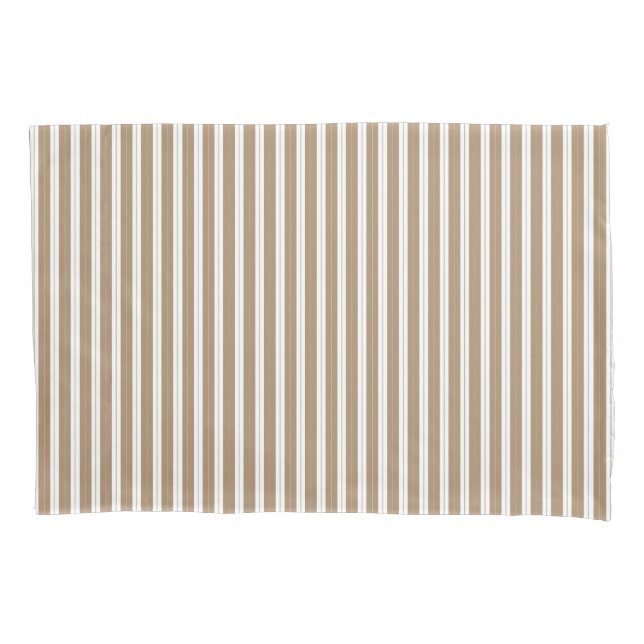 Elegant Rustic Beige Brown French Stripe Pillowcase (Front-Left)