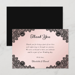 Elegant Rustic Black and Blush Floral Lace Wedding Thank You Card