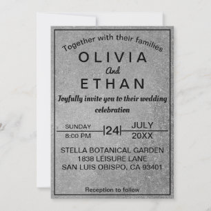 Elegant Rustic Black And Grey Concrete Wedding Invitation