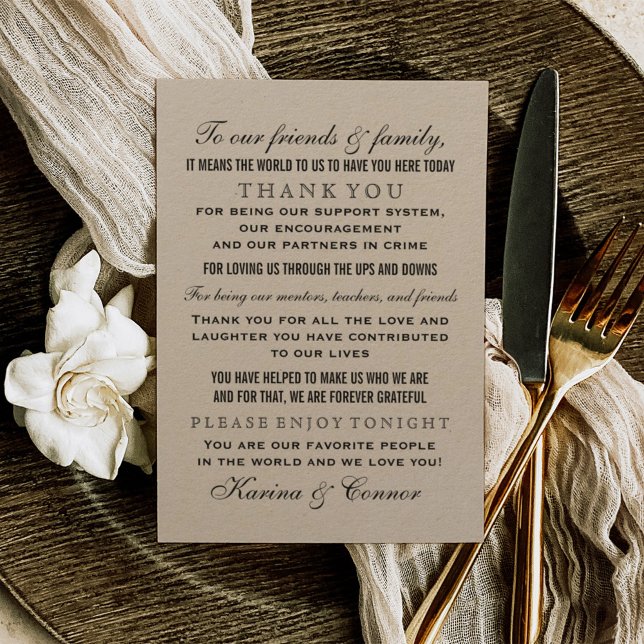 Elegant Rustic Black and Kraft Wedding Guest Thank You Card (Creator Uploaded)
