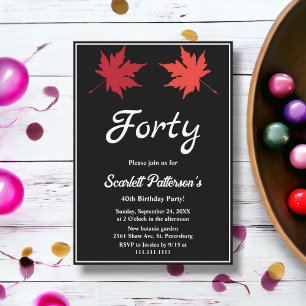Elegant Rustic Black And White Fall 40th Birthday Invitation