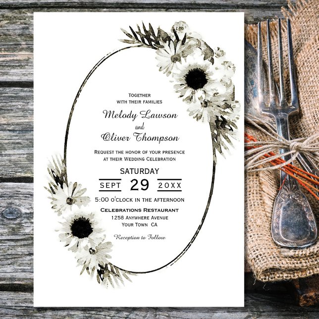 Elegant Rustic Black and White Floral Wedding Invitation (Creator Uploaded)