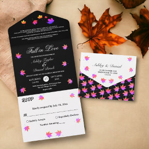 Elegant Rustic Black And White Neon Fall Wedding All In One Invitation