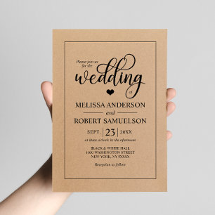 Elegant Rustic Black Kraft Paper Script Wedding Invitation