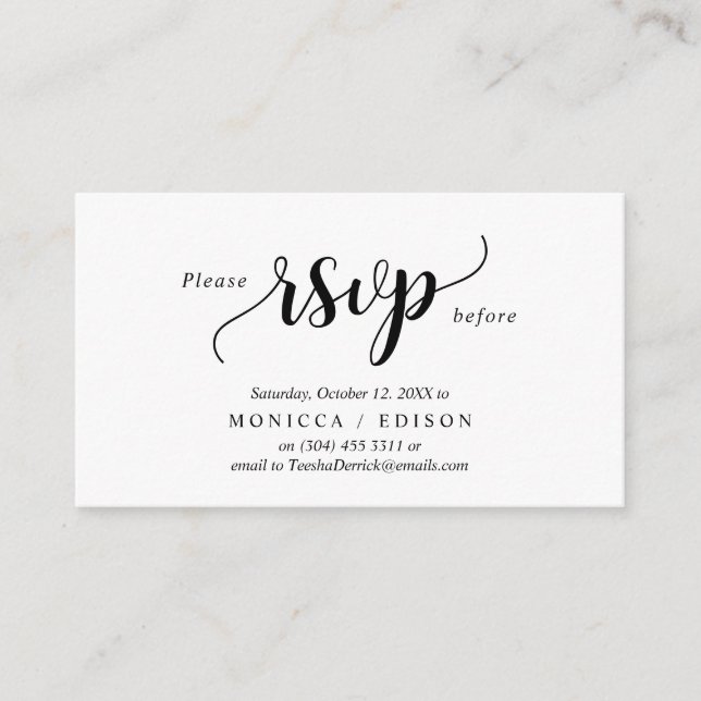 Elegant Rustic Black, Party RSVP, respond Enclosure Card (Front)
