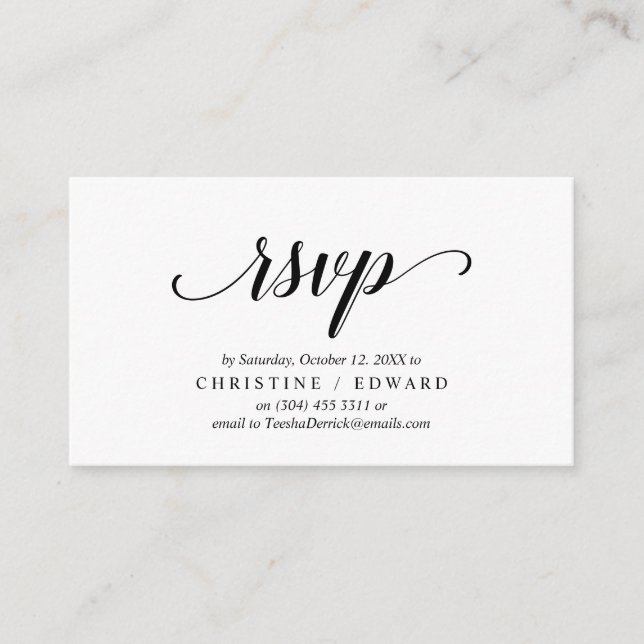 Elegant Rustic, Black Script, RSVP respond Enclosure Card (Front)