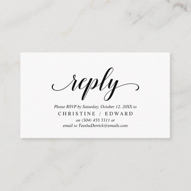 Elegant Rustic, Black Script, RSVP respond, Reply Enclosure Card (Front)