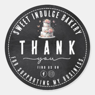 Elegant Rustic Black White Bakery Thank You Classic Round Sticker