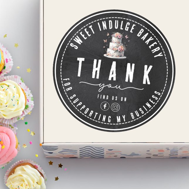 Elegant Rustic Black White Bakery Thank You Classic Round Sticker (Creator Uploaded)