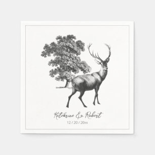 Elegant Rustic Black White Deer in Woods Napkin