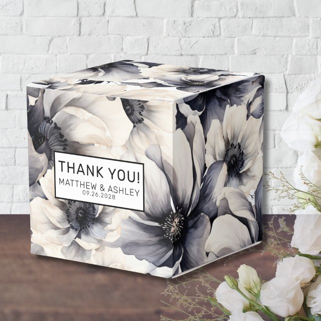 Elegant Rustic Black White Floral Wedding Favour Box (Simple Elegant Modern Floral Black White Wedding Favor Boxes)
