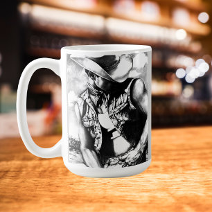 Elegant, Rustic Black & White Sketch Cowboy Coffee Mug