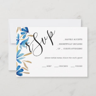 Elegant Rustic Blue And Gold Wildflowers RSVP Card