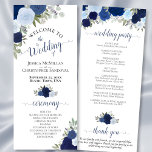 Elegant Rustic Blue Chic Watercolor Floral Wedding Programme<br><div class="desc">This beautiful wedding program features an elegant floral boho chic design with hand painted roses in shades of dusty blue, navy, and indigo on a white background. The titles are written in fancy script calligraphy, and there is space for your ceremony and wedding party details, as well as a short...</div>