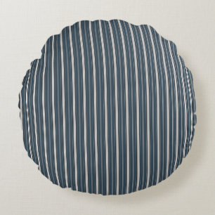 Elegant Rustic Blue Gray French Ticking Stripe  Round Cushion