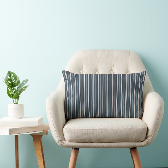 Elegant Rustic Blue Grey French Ticking Stripe Lumbar Cushion (Chair)