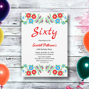 Elegant Rustic Blue Red Roses Floral 60th Birthday Invitation
