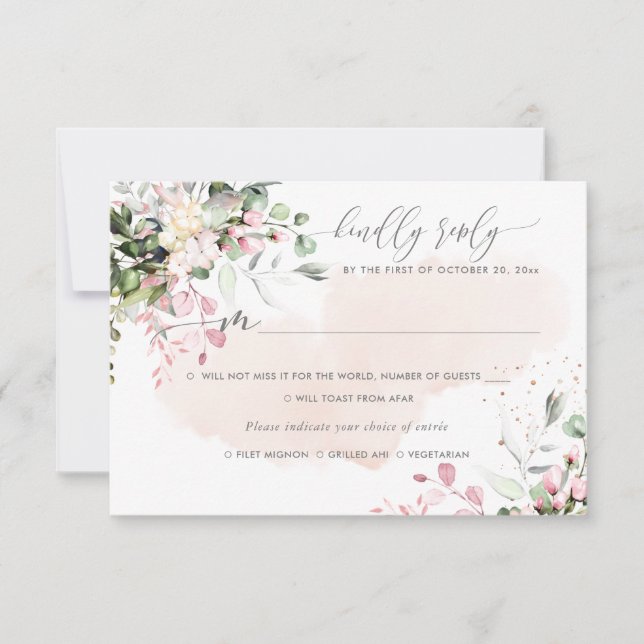 Elegant Rustic Blush Pink Eucalyptus, Meal RSVP Invitation (Front)