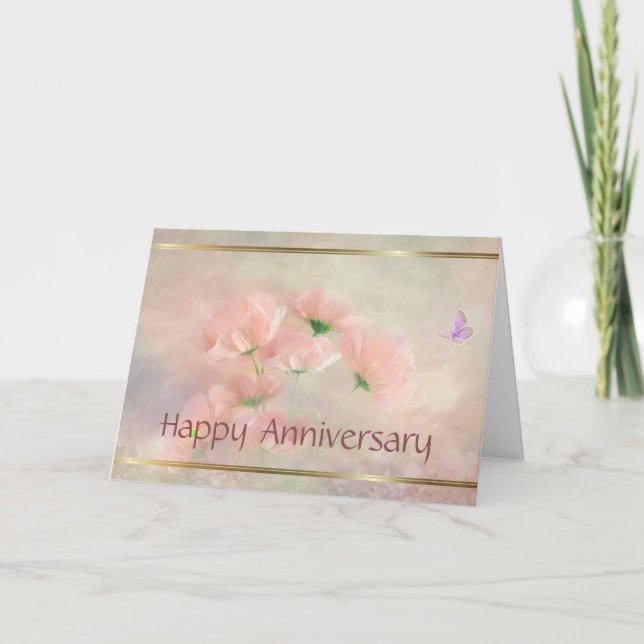 Elegant Rustic Blush Pink Floral Anniversary Card (Front)