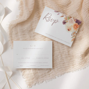 Elegant Rustic Boho Fall Floral Wedding RSVP Card 