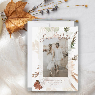 Elegant Rustic Boho Floral Pampas Save The Date