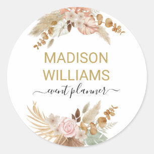 Elegant Rustic Boho Floral Professional Business M Classic Round Sticker