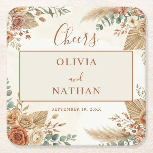Elegant Rustic Boho Floral Wedding Paper Coaster
