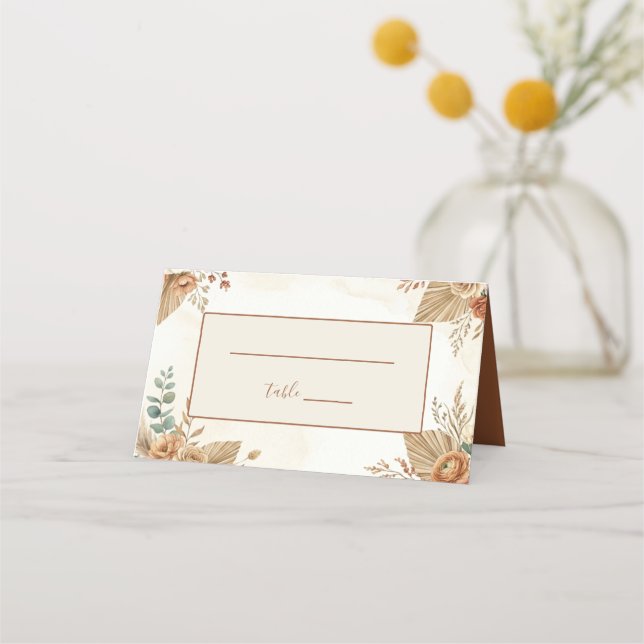 Elegant Rustic Boho Floral Wedding Place Card (Front)