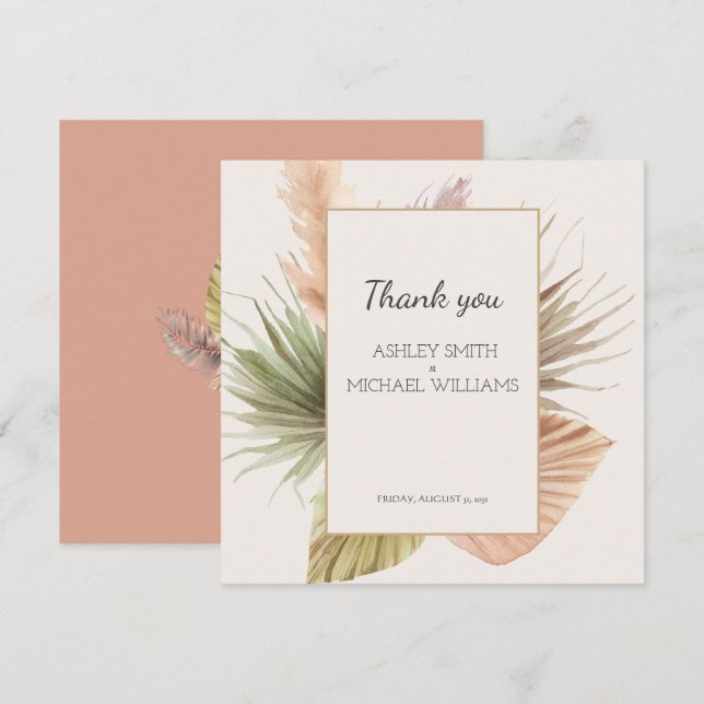 Elegant Rustic Boho Floral Wedding Thank You Card (Front/Back)