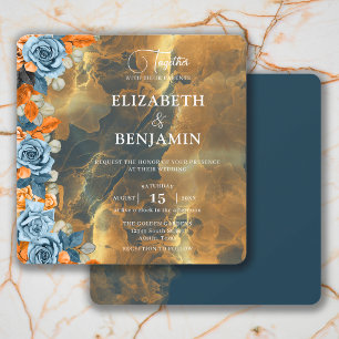 Elegant Rustic Boho Gold Navy And Rust Wedding Invitation