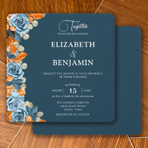 Elegant Rustic Boho Navy And Rust Wedding Invitation