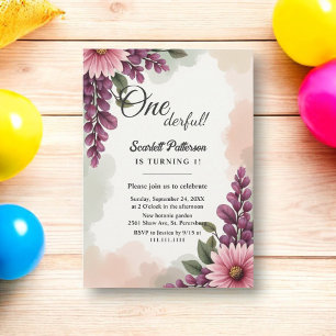 Elegant Rustic Boho Watercolor Floral 1st Birthday Invitation
