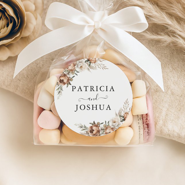 Elegant Rustic Boho Wedding Classic Round Sticker (Creator Uploaded)