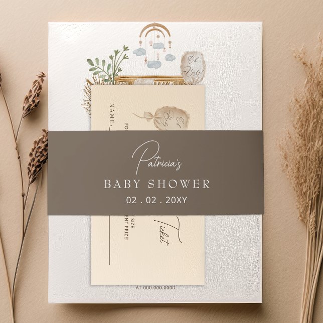 Elegant Rustic Botanical Boho Baby Shower Invitation Belly Band (Rustic Boho Invitation Belly Band)