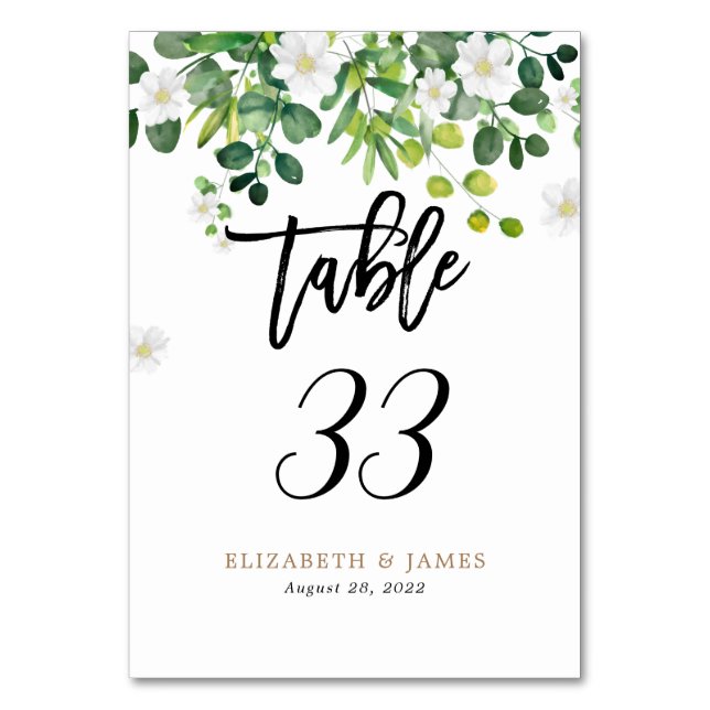 Elegant Rustic Botanical Floral Garden Wedding Table Number (Front)
