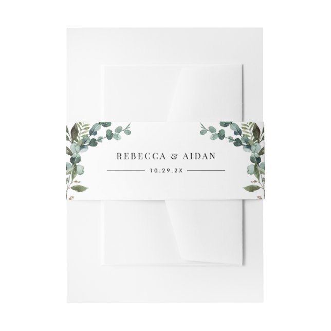 Elegant Rustic Botanical Greenery Wedding Invitation Belly Band (Front Example)