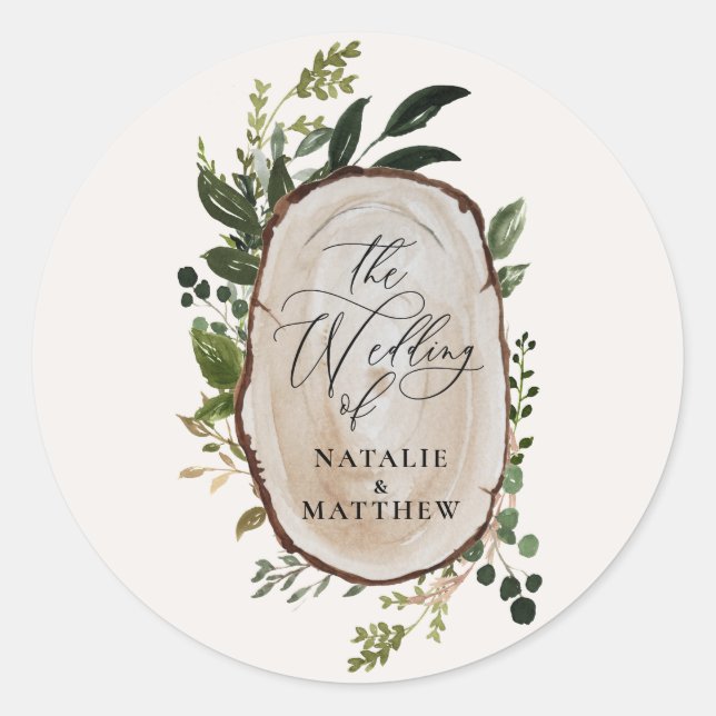 Elegant Rustic Botanical Greenery wedding party Wi Classic Round Sticker (Front)