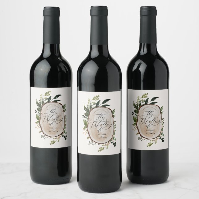 Elegant Rustic Botanical Greenery wedding party Wine Label (Bottles)