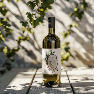 Elegant Rustic Botanical Greenery wedding party Wine Label